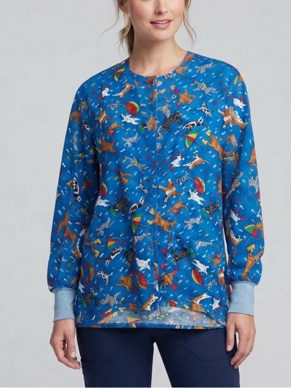 Printed Button Up V-neck Long Sleeve Doctor Coat Oversized Unisex Size Small